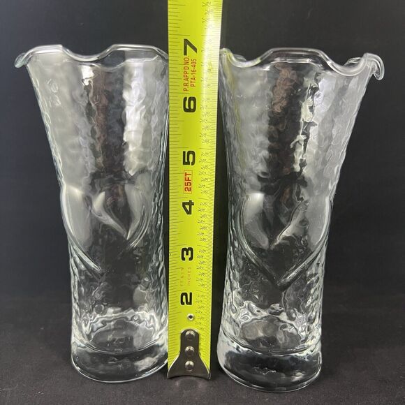 Set Of 2 Vintage Anchor Hocking Dimpled Heart Scalloped Edge Clear Glass Vase - Picture 12 of 13